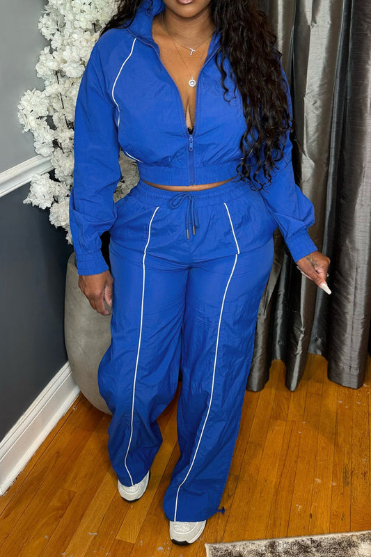 Trim Top & Wide Leg Pants Set