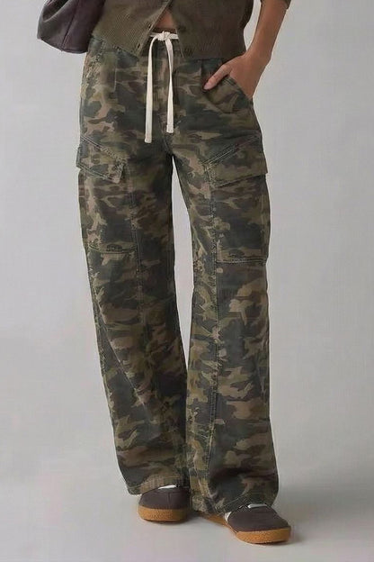Drawstring Waist Baggy Cargo Jeans