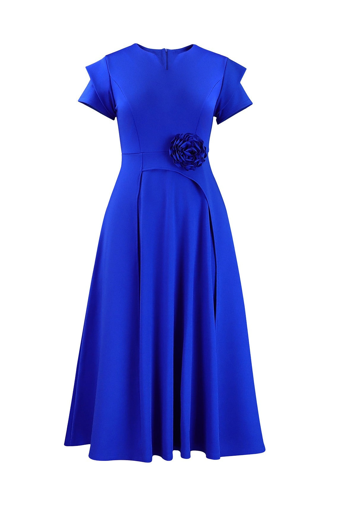 3D Floral Notched Neck A-Line Midi Dress