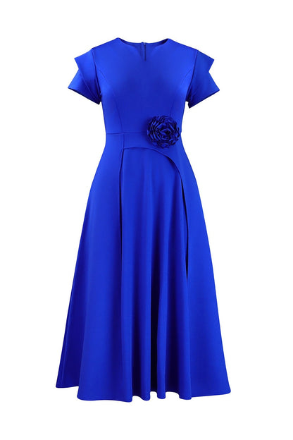 3D Floral Notched Neck A-Line Midi Dress