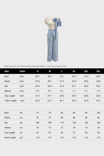 Single Ruffle Sleeve T-Shirt Striped Pants Set
