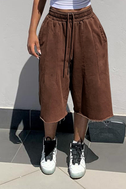 Vintage Wash Raw Hem Baggy Sweat Shorts