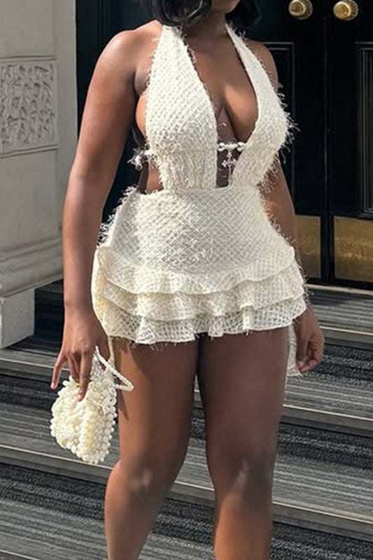 V-Neck Halter Backless Mini Dress