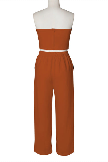 Wide-Leg Pant Suit with Wrap Detail Top