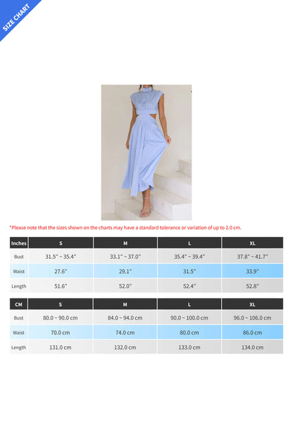Mock Neck Cut Out Pleated Maxi Dress