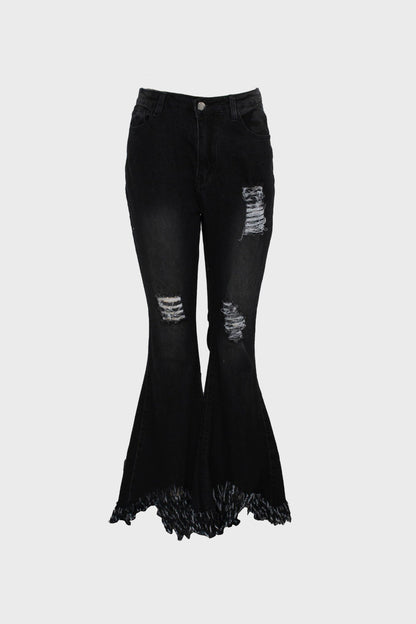 Stretch Ripped Wide Leg Jeans