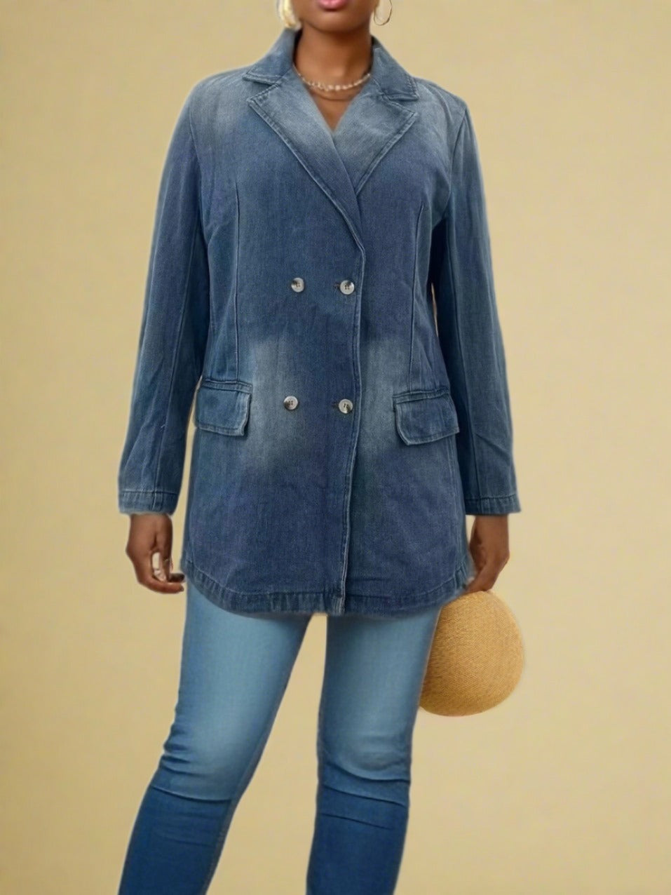 Lapel Collar Washed Denim Top