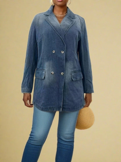 Lapel Collar Washed Denim Top
