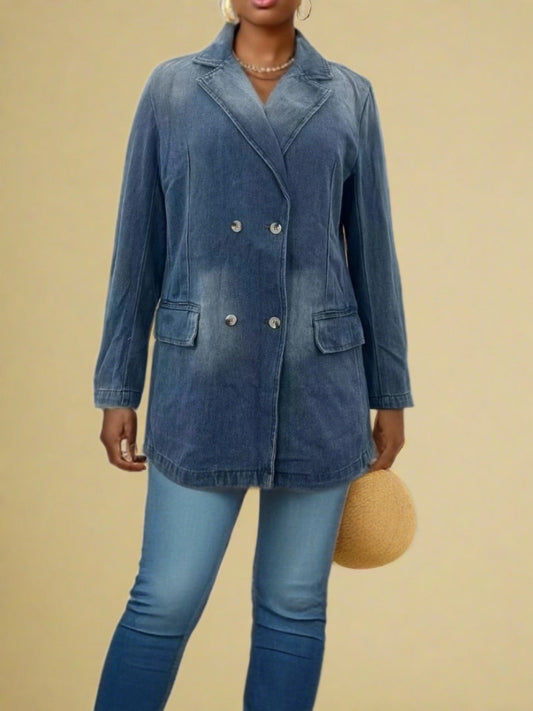 Lapel Collar Washed Denim Top