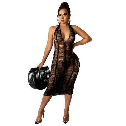 V-neck Backless Knit Maxi Dress