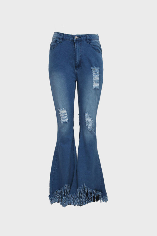 Stretch Ripped Wide Leg Jeans