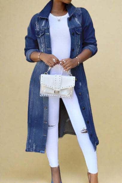 Ripped Long Denim Jacket