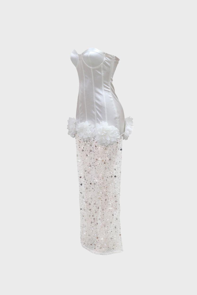 Strapless Sequin Mesh Dress