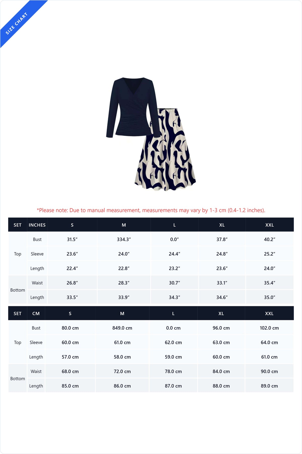 Ruched Wrap Top & Abstract Skirt Set