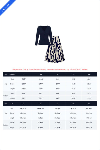 Ruched Wrap Top & Abstract Skirt Set