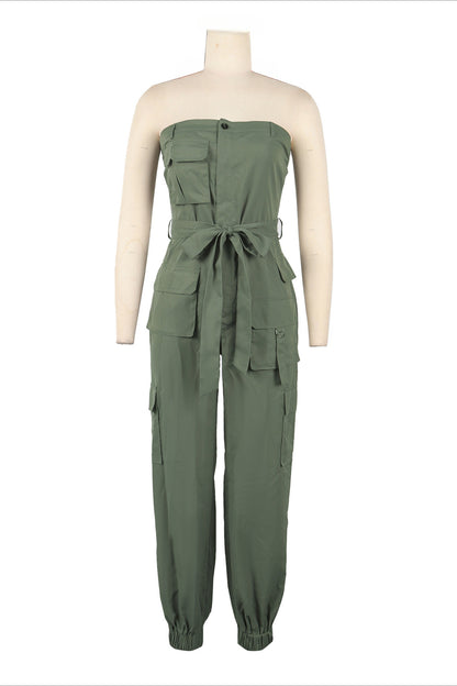Strapless Utility Jumpsuit with Pockets