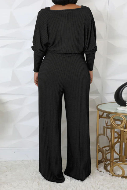 2-Piece Ribbed Knit Tank Jumpsuit & Cropped Top Set
