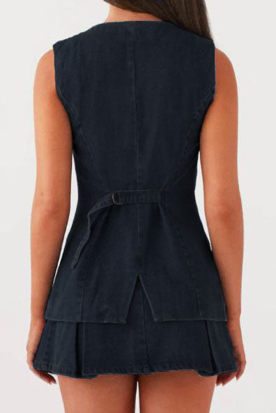 Denim Vest Skirt Sets