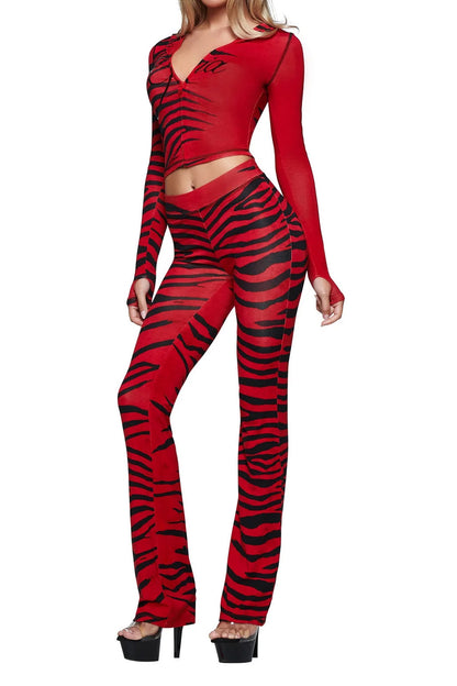 Printed Zip Hoodie Flare Pants Set