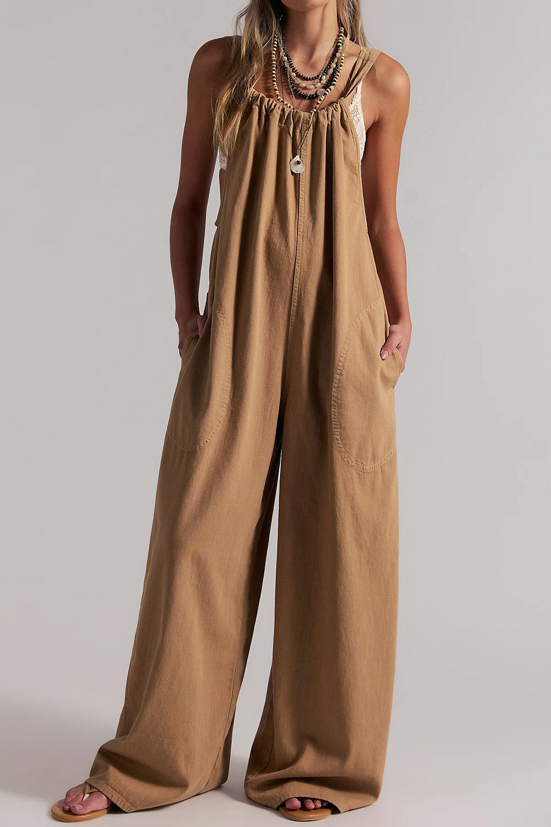 Slouchy Tie-Back Wide Leg Denim Jumpsuit