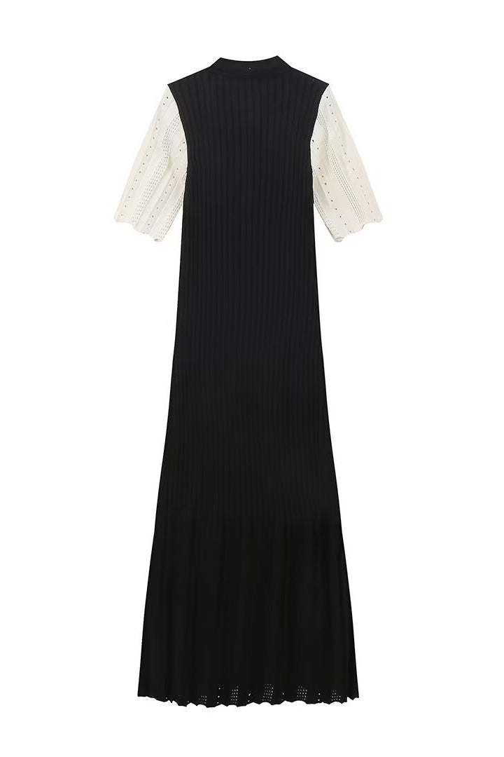 Collared Buttoned Short Sleeve Knit Midi Dress