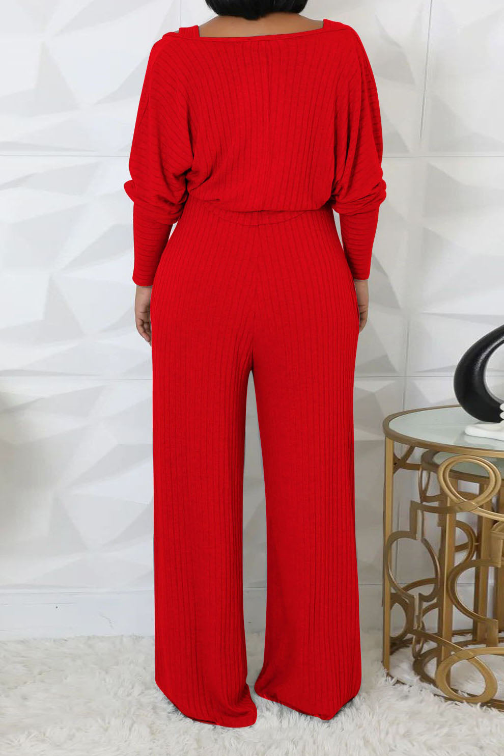 2-Piece Ribbed Knit Tank Jumpsuit & Cropped Top Set