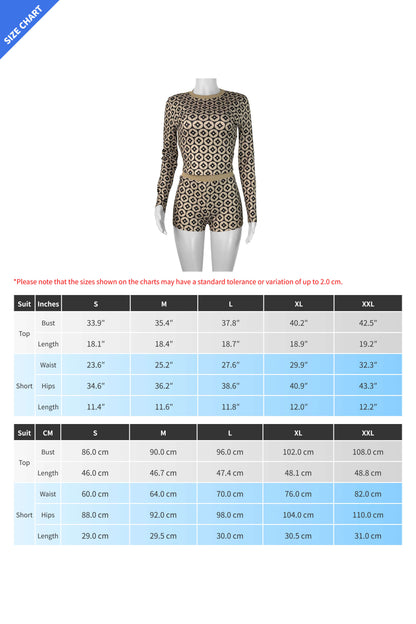 Slim Fit Coin Print Long Sleeve Top & Shorts Set