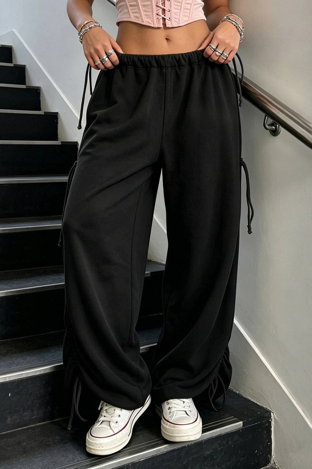 Adjustable Drawstring Baggy Parachute Pants