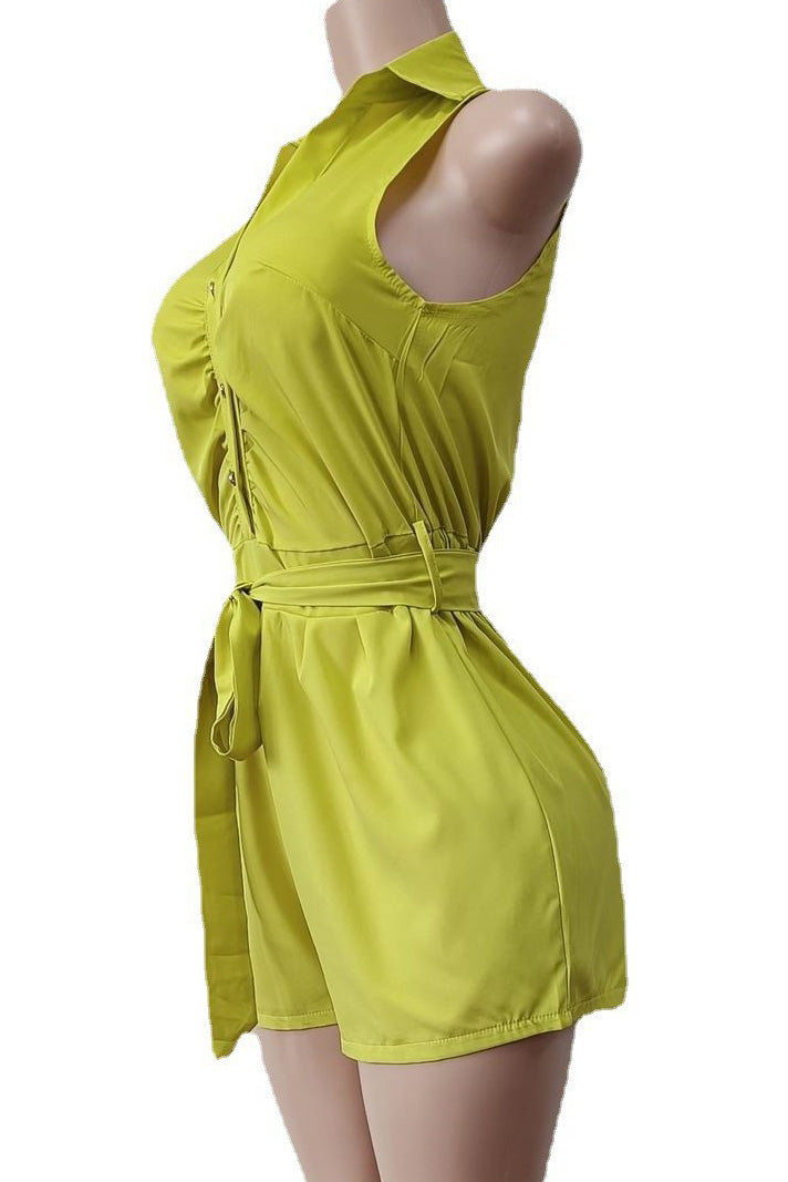 Sleeveless Tie Waist Casual Romper