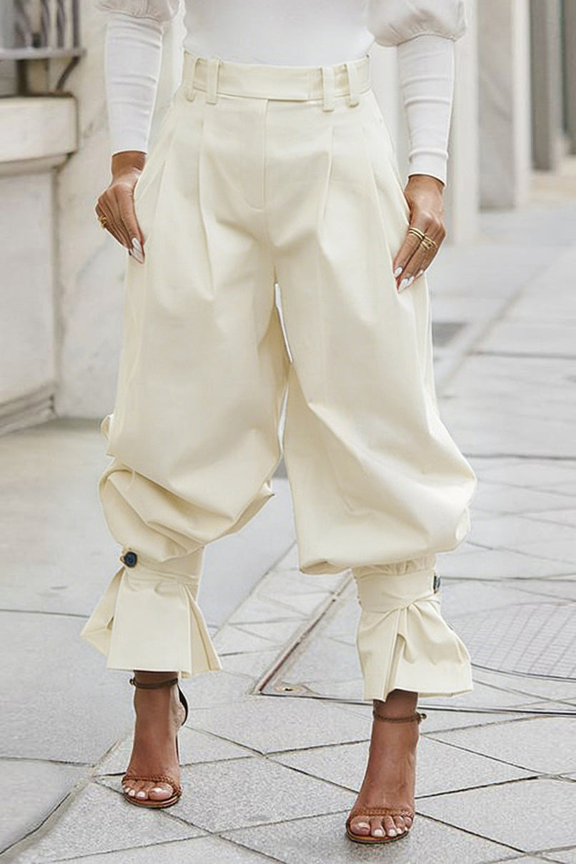 Pleated Ruffle-Cuff Balloon Trousers