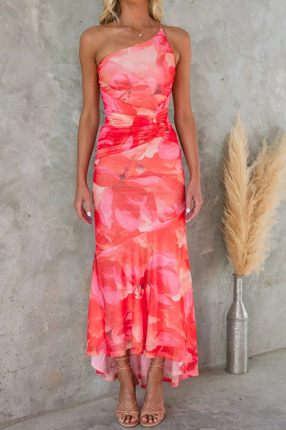 Off-Shoulder Floral Slim Irregular Maxi Dress