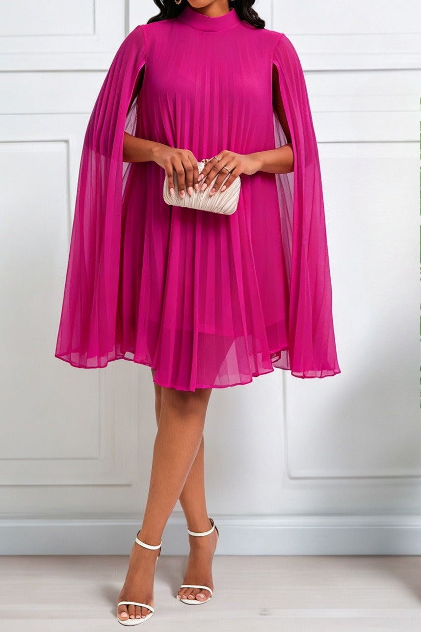 Pleated Cape Sleeve A Line Midi Dress