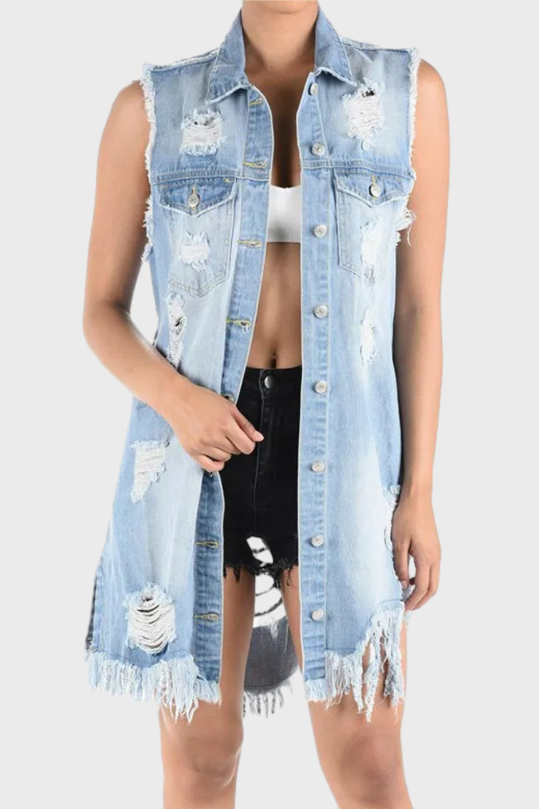 Ripped Denim Vest