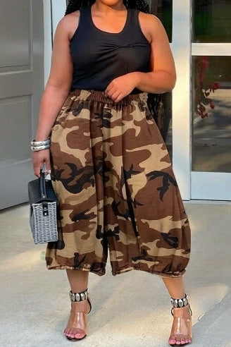 Camo Print High Waist Balloon Pants