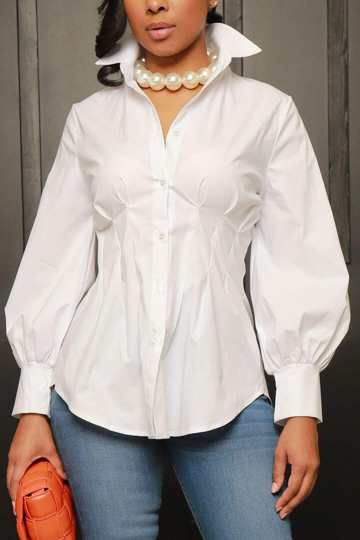 Collar Button Long Sleeve Blouse