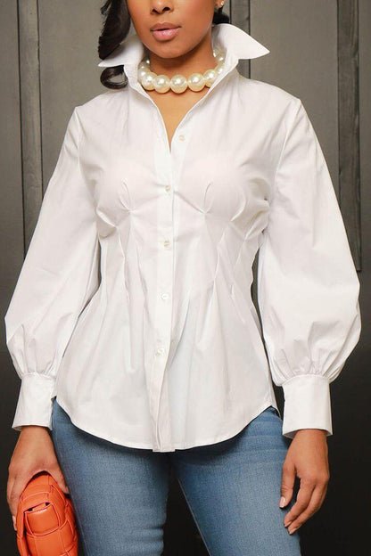 Collar Button Long Sleeve Blouse