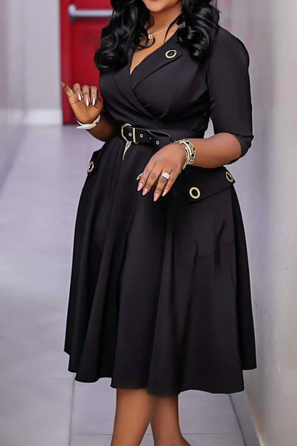 Blazer Collar High Waist Midi Dress