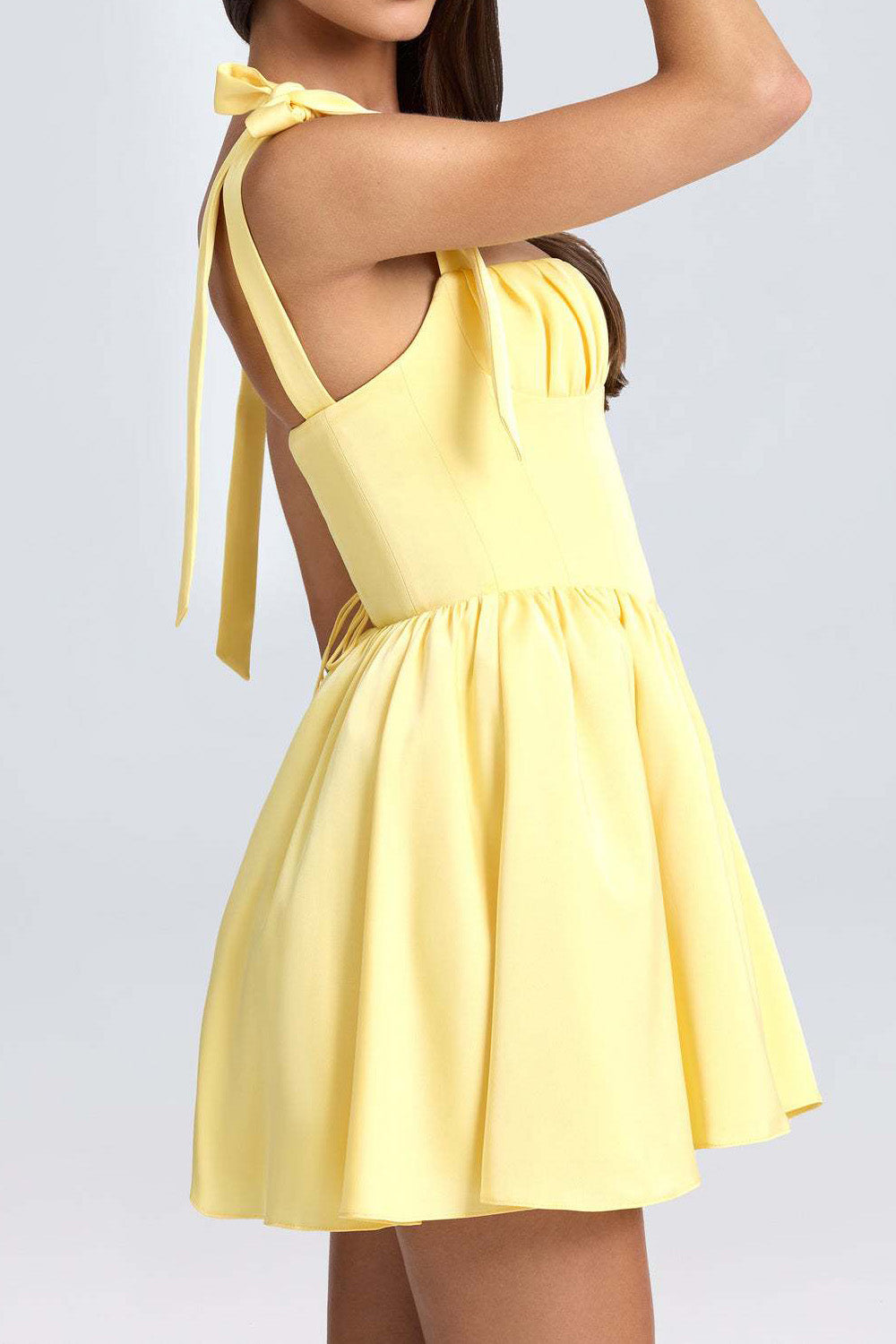 Pintucked Shirred Mini Dress