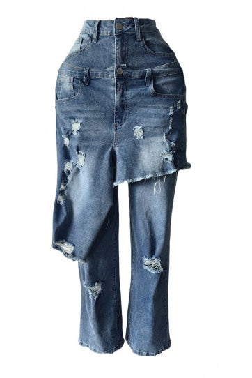 Double Layer Statement Distressed Jeans