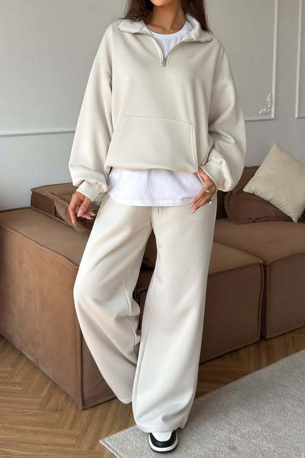 Quarter Zip Wide Leg Lounge Set
