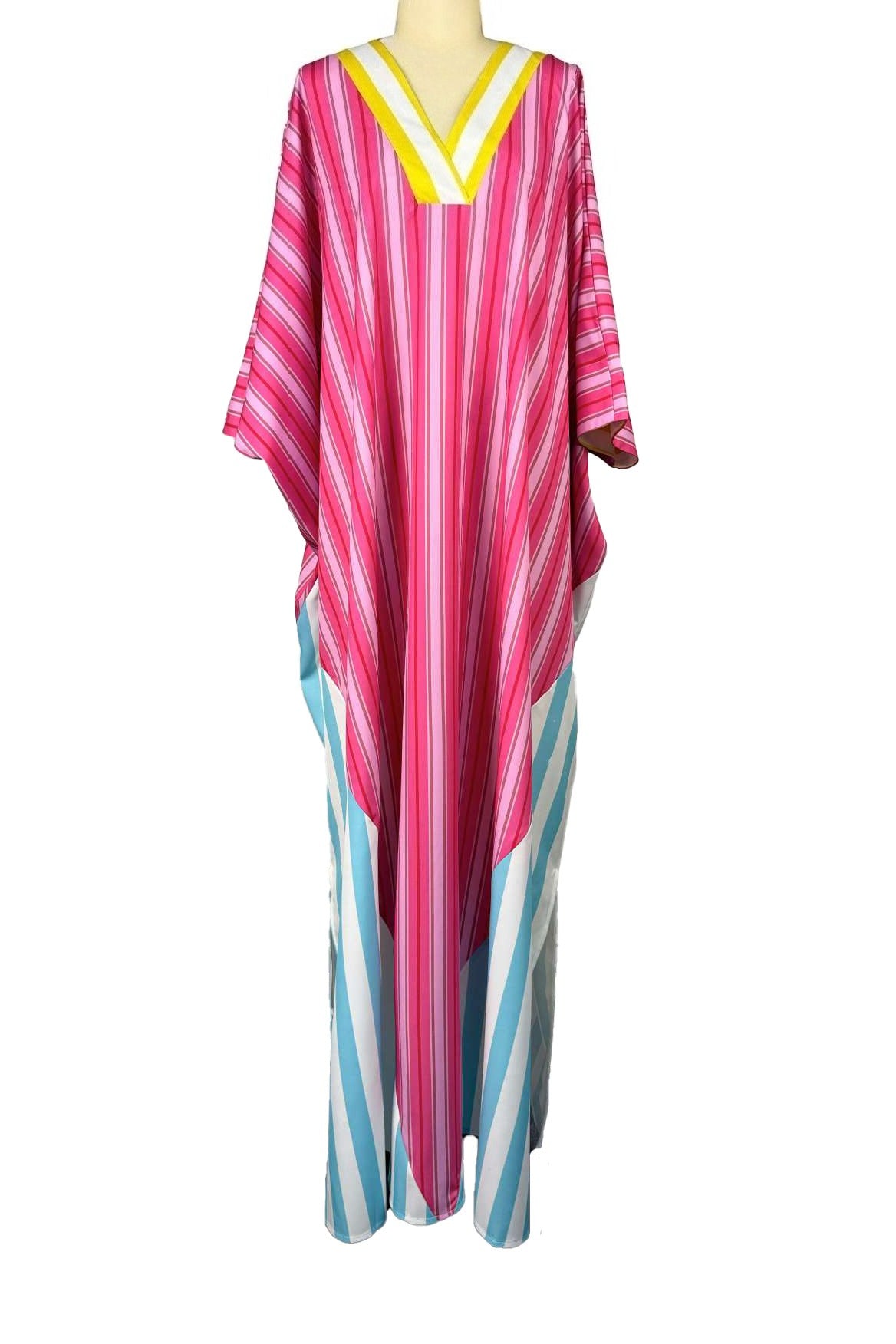 Striped Colorblock Kaftan Maxi Dress