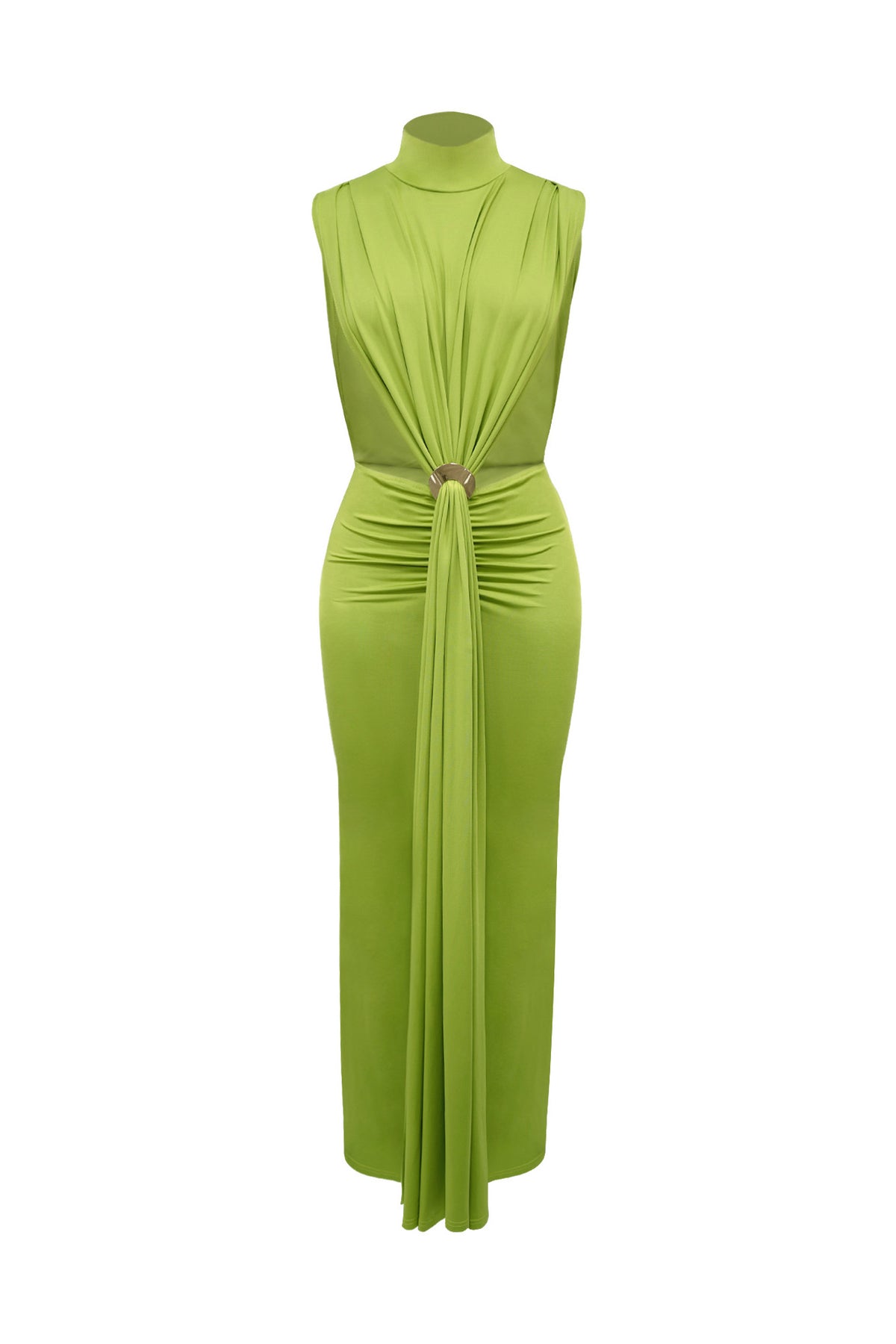 Mock Neck Cutout Ruched Maxi Dress