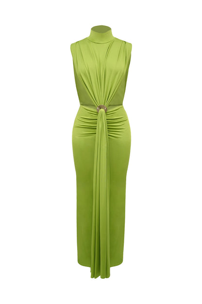 Mock Neck Cutout Ruched Maxi Dress