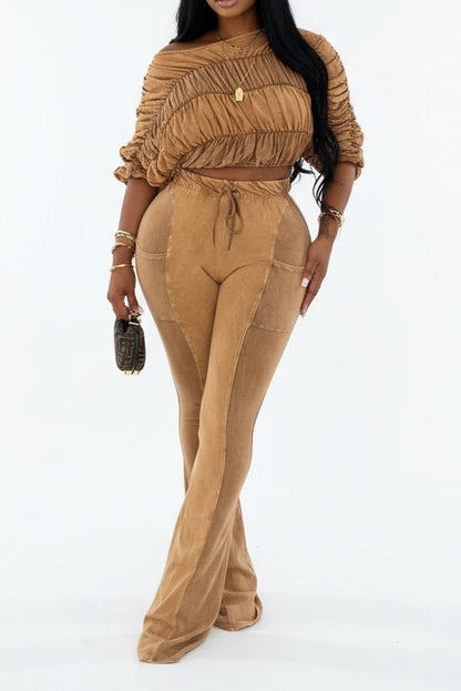 Ruched Crop Top and Lounge Pant Set