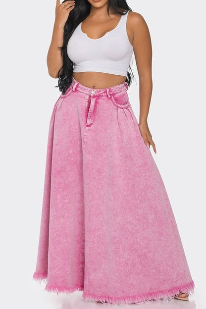 Long Washed Denim Skirt