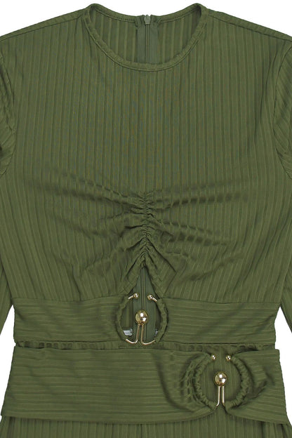 Ribbed Cutout Long-Sleeve Flared Jumpsuit
