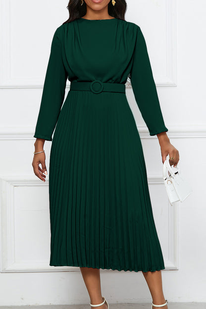 Elegant Pleated Career Solid Dress