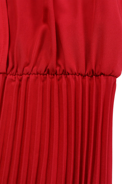 Plus Size Long Sleeve V-Neck Pleated Maxi Dresses
