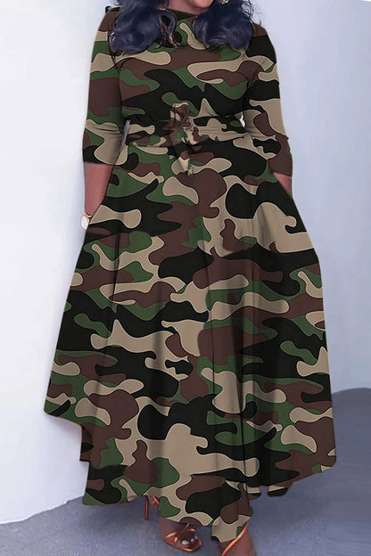 Print Crew Neck Half Sleeve Belted Dress