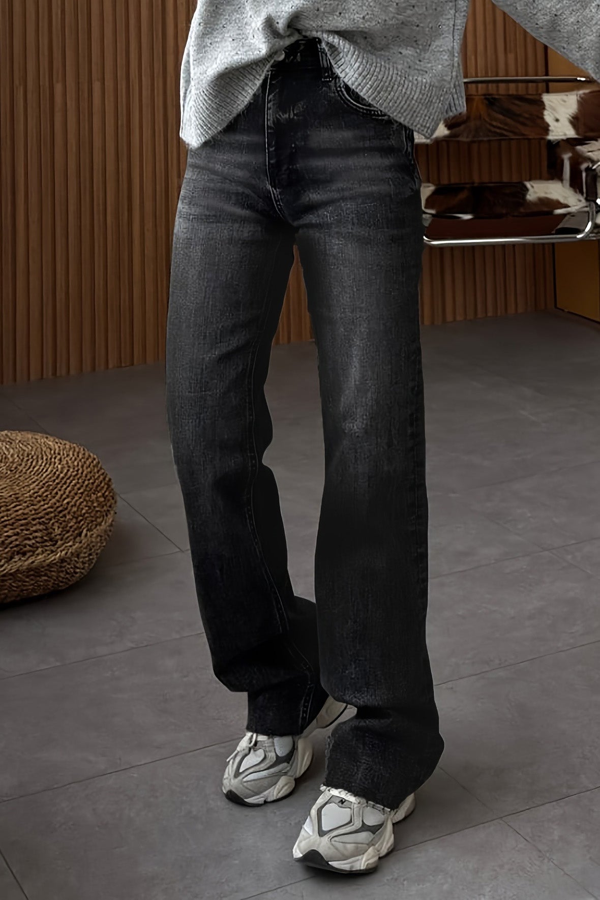High Waist Washed Straight Leg Jeans